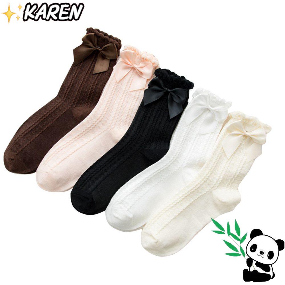 Vớ Cotton Lụa Ống Lửng Đính Nơ Dễ Thương Cho Bé Gái