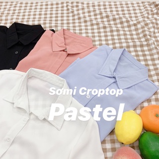 Áo Sơmi Croptop Nữ Tay Ngắn Màu Pastel Siêu Xinh - Áo Sơmi Lụa Cotton
