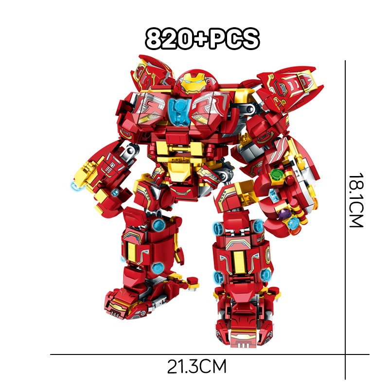Đồ Chơi Lắp Ráp Kiểu LEGO Robot Người Sắt IronMan MK44 Steel Mecha Và Găng Tay Vô Cực LY76038-13 Với 820+ Mảnh Ghép