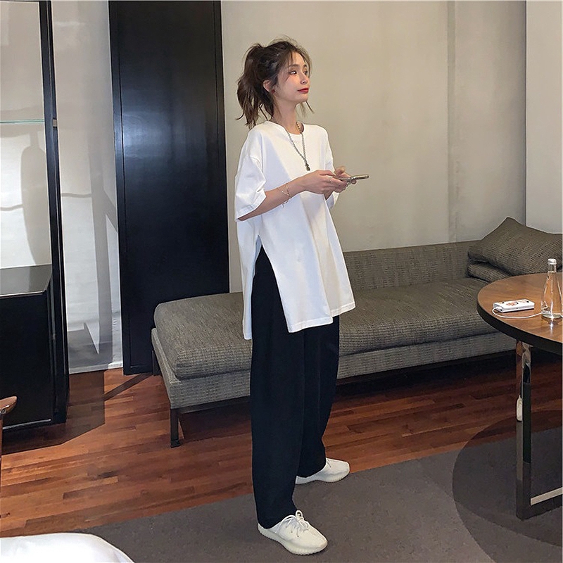 Áo thun SUXI tay ngắn màu trơn thiết kế dáng rộng thoải mái