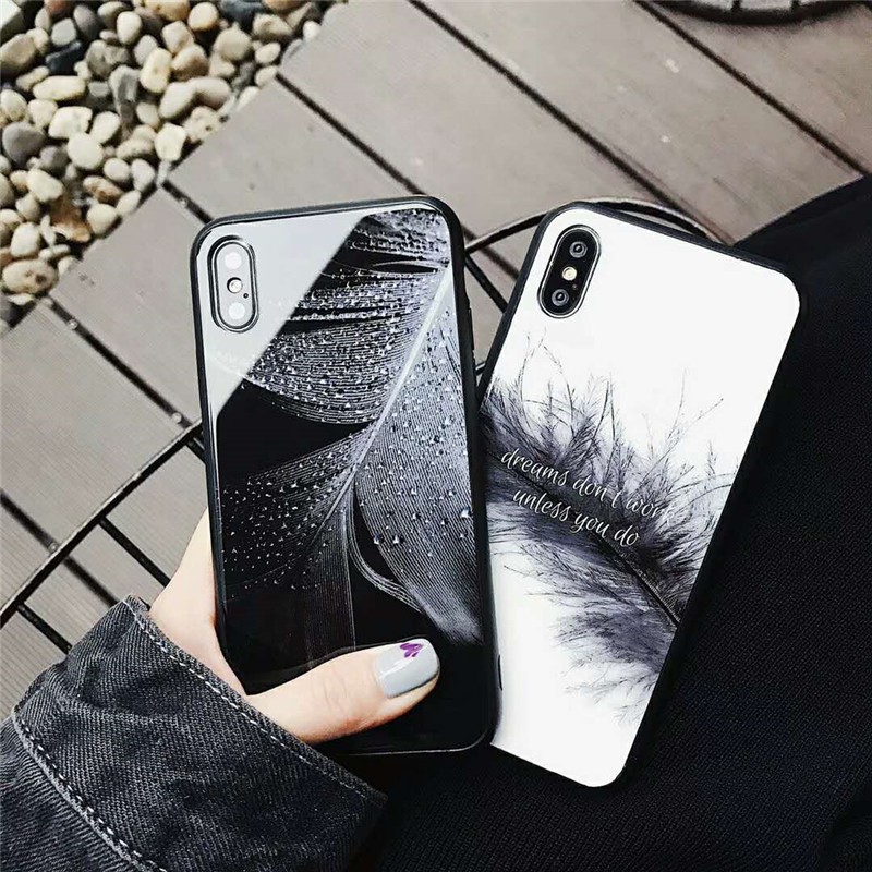 [SALE SỐC] ốp lưng iphone mặt lưng kính hình lông vũ 6 7 8 7plus 8 plus xs xr xsmax 11 12 13 pro max k235