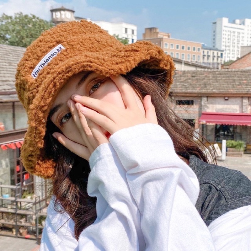 [ Hàng loại 1]Mũ lông chiên bucket retro thời trang hàn quốc mũ lông cừu nữ mềm giữ ấm thu đông ulzzang