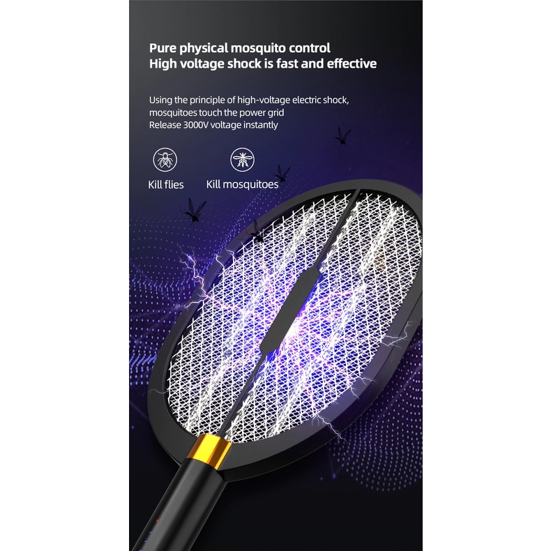 Đèn bắt muỗi thông minh, vợt bắt muỗi thông minh cải tiến 3 chức năng công nghệ LED UV tiêu diệt côn trùng hiệu quả