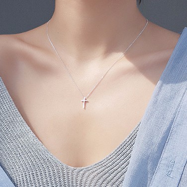 Vòng cổ Mạ Bạc 925 Hình Thánh Giá Đơn Giản Quyến Rũ Cho Nữ
