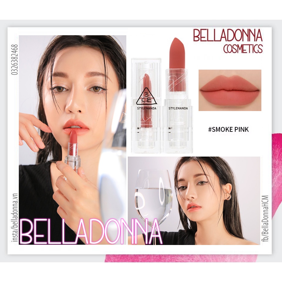 [PHIÊN BẢN GIỚI HẠN] Son Thỏi Lì, Lên Màu Siêu Chuẩn 3CE Soft Matte Lipstick 3.5g #Smoke Pink: Hồng San Hô