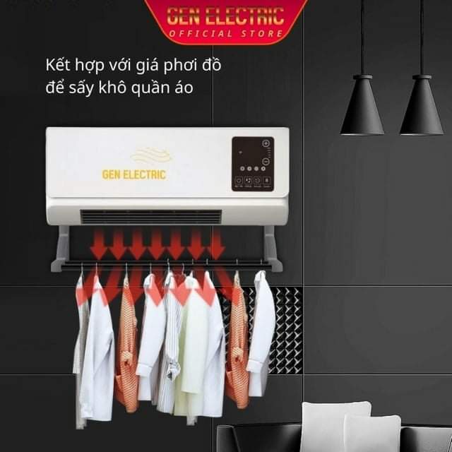 Máy sưởi gốm Gen Electric GH-02, Lọc không khí ION âm, Máy xông hơi nhà tắm 2000W An toàn sức khoẻ, Bảo hành 12 tháng