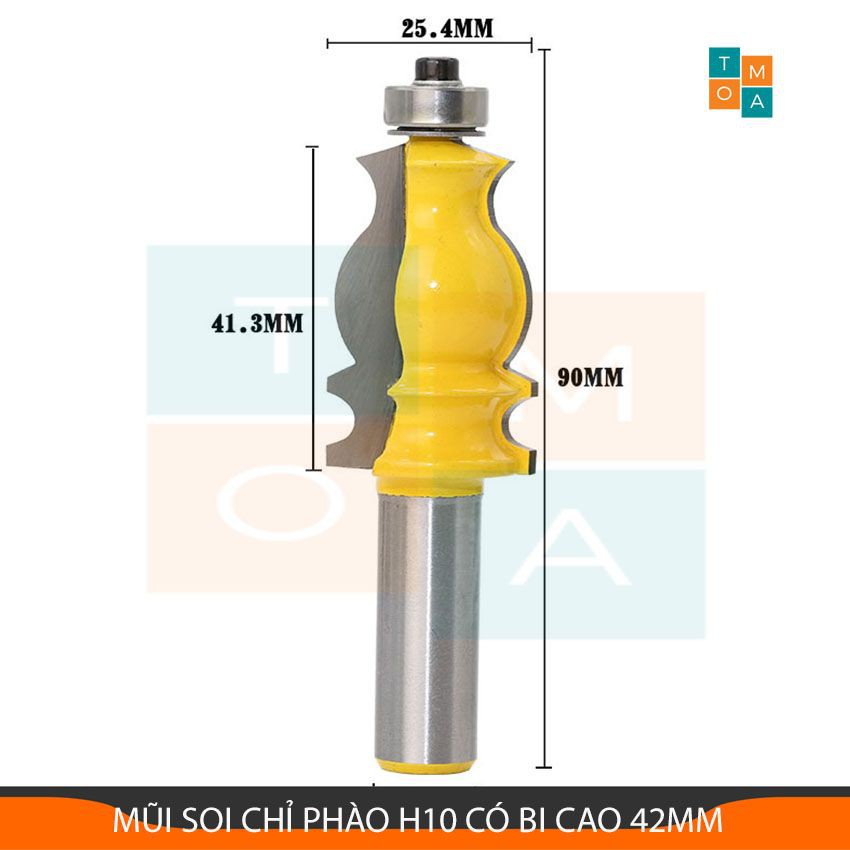 MŨI SOI CHỈ PHÀO H10 CÓ BI CAO 42MM - MŨI PHAY GỖ CỐT 12.7MM