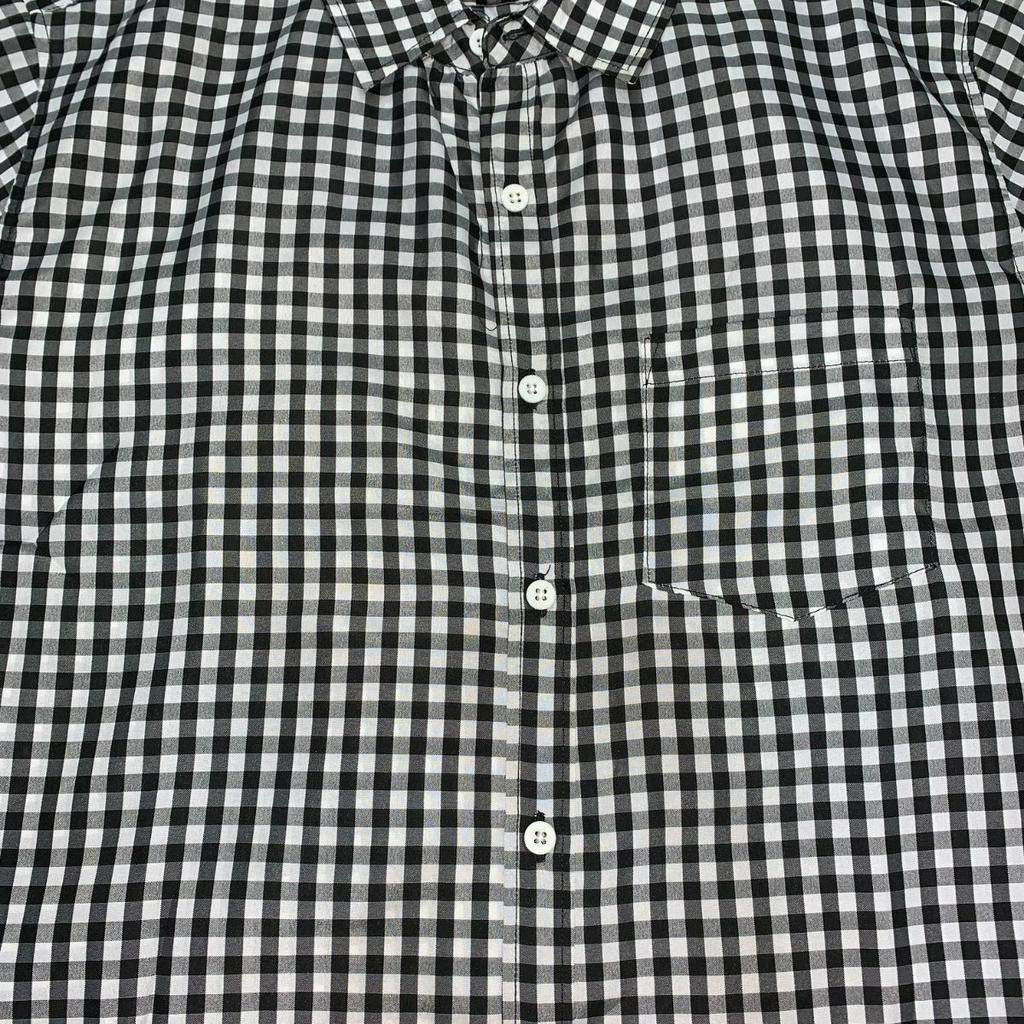 Áo Sơ Mi Nam Ngắn Tay Công Sở, Chất Vải Lanh Thoáng Mát Hoạ Tiết Caro Đen Trắng Sọc To