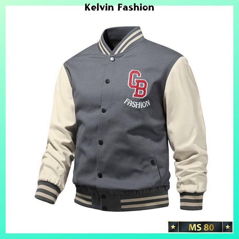 Áo khoác bomber nam kết hợp thêu logo, áo khoác kaki bomber nam 2 lớp thời trang Hàn Quốc Kelvin Fashion - AKBN1