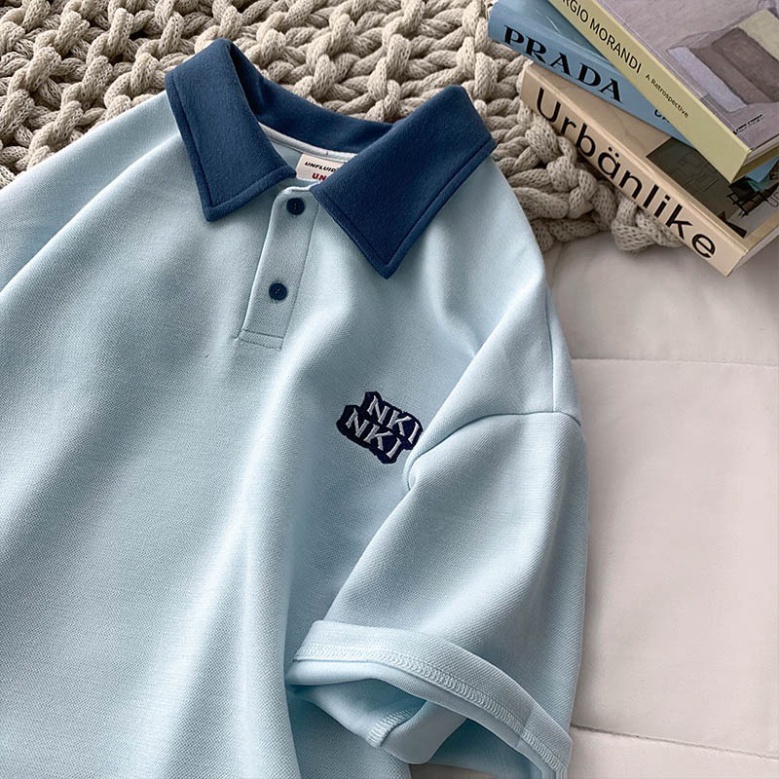 Áo polo unisex có phối logo NKI trước ngực - Áo cổ bẻ chất cotton cá sấu mềm và mát