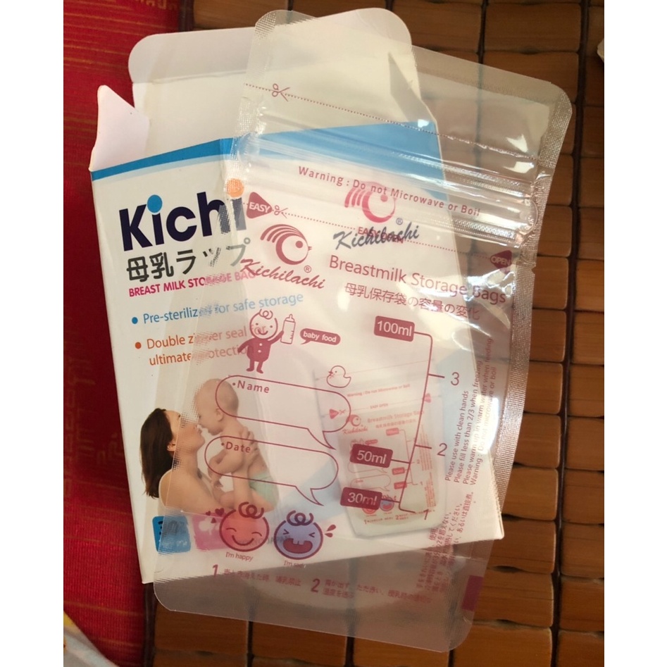 Hộp 30 túi trữ sữa cảm biến nhiệt Kichilachi 100ml không chứa BPA an toàn cho bé