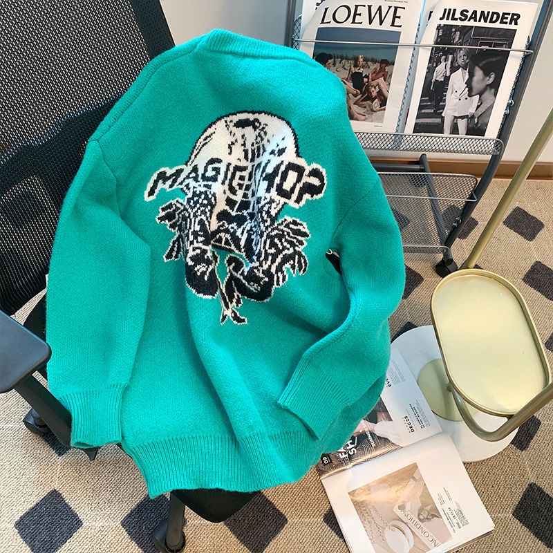 Áo sweater Dáng Rộng Thêu Chữ Hai Mặt Phong Cách Hàn Quốc