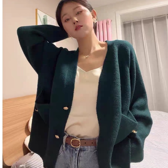 [ORDER] Áo Len cardigan Trơn Cúc Vàng -  Áo Khoác Len Phong Cách Hàn Quốc Công Sở AO075 ICC Official Store có Big Size