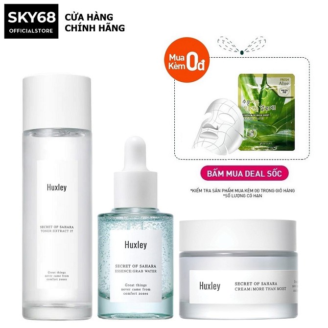 Bộ 3 Sản Phẩm Dưỡng Sáng Cấp Ẩm Cho Da Huxley (Toner Extract It 120ml + SR Grab Water 30ml + Kem More Than Moist 50ml)