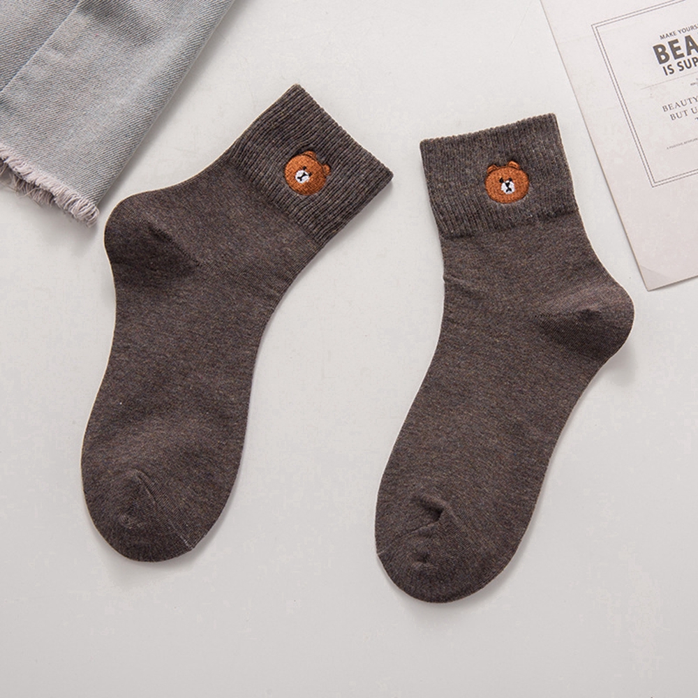 Vớ ống dài thêu hình gấu hoạt hình thời trang bằng vải cotton thoáng khí dành cho bạn nữ