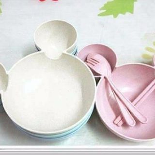 BỘ BÁT ĂN DẶM lúa mạch CHIA NGĂN MICKY Nhật Bản CHO BÉ