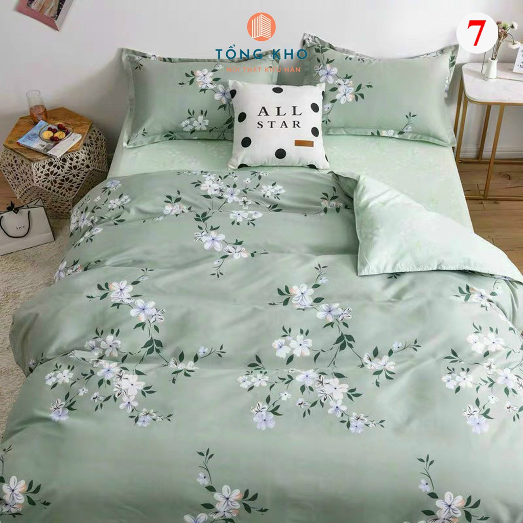 Chăn Ga Gối Cotton Poly Hoa Tiết Hoa Lá Trang Trí, Decor Phòng Ngủ Phong Cách Hàn Quốc - Hàng nhập khẩu ( không ruột )