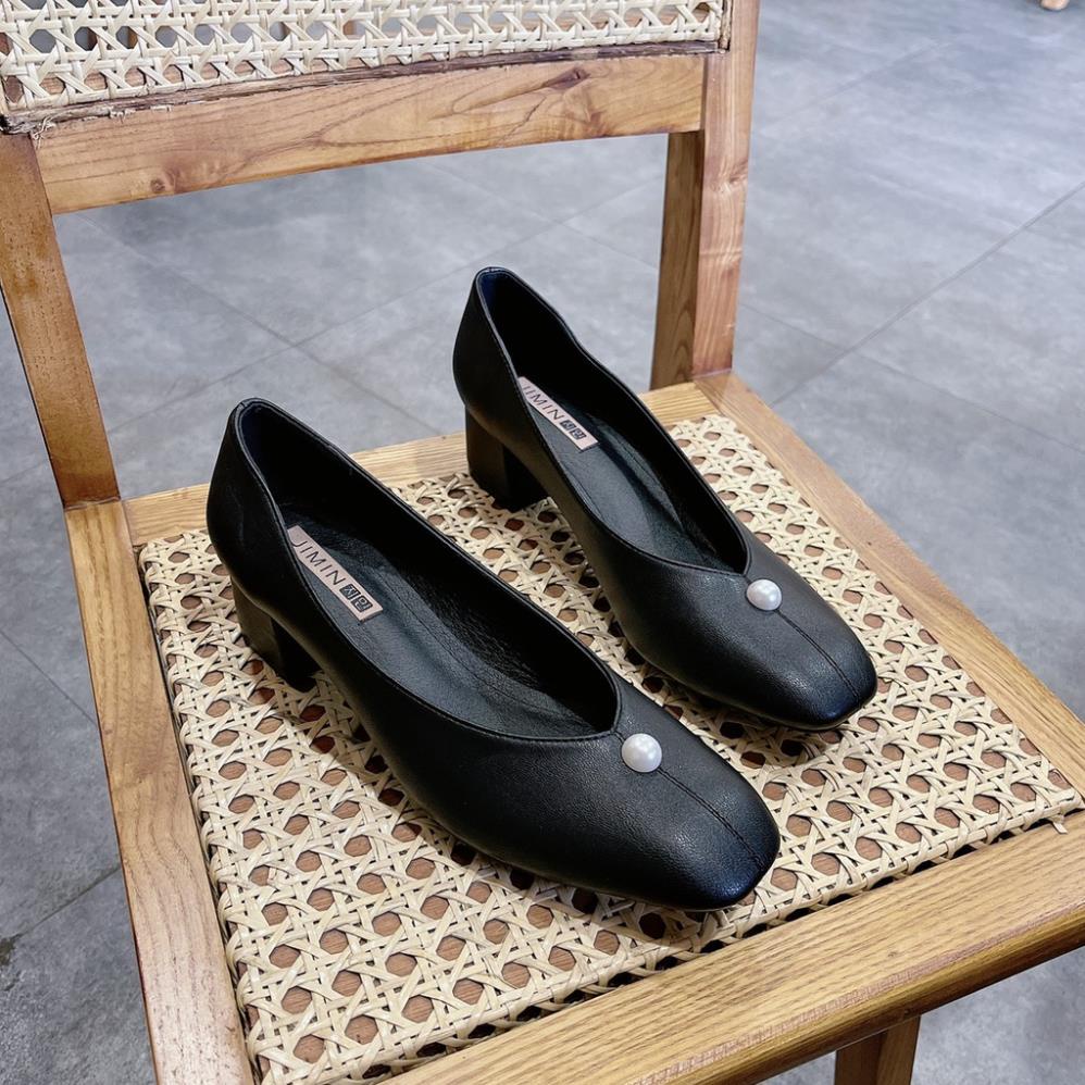 Giày cao gót nữ DEMIN đính ngọc gót vuông 3 cm phong cách vintage dễ phối đồ - DCG141 KX