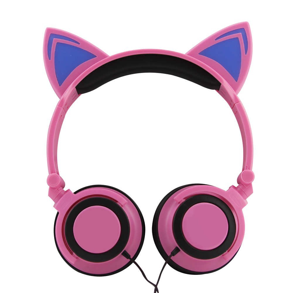 Headphones LED Ear Headphone Foldable Cat Earphone Flashing Glowing Headset Gaming Earphones for Adult and Children