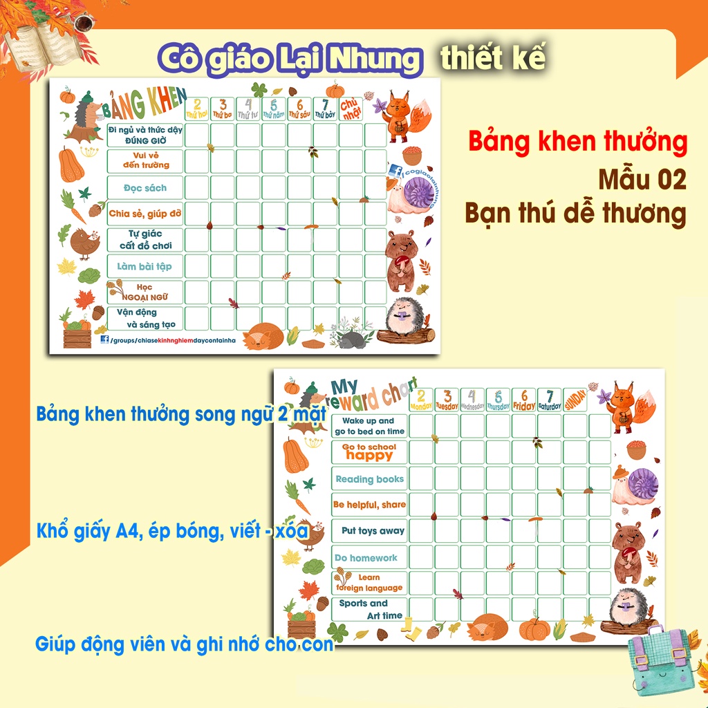[Tặng quà] Bảng khen thưởng song ngữ dễ thương