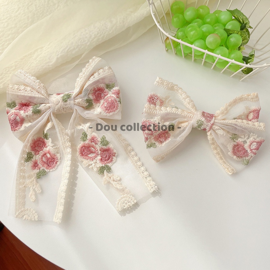 [NowShip2h] Kẹp Tóc Nơ Ren Họa Tiết Hoa Thêu Cao Cấp Tiểu Thư HANDMADE  - Mã KT017