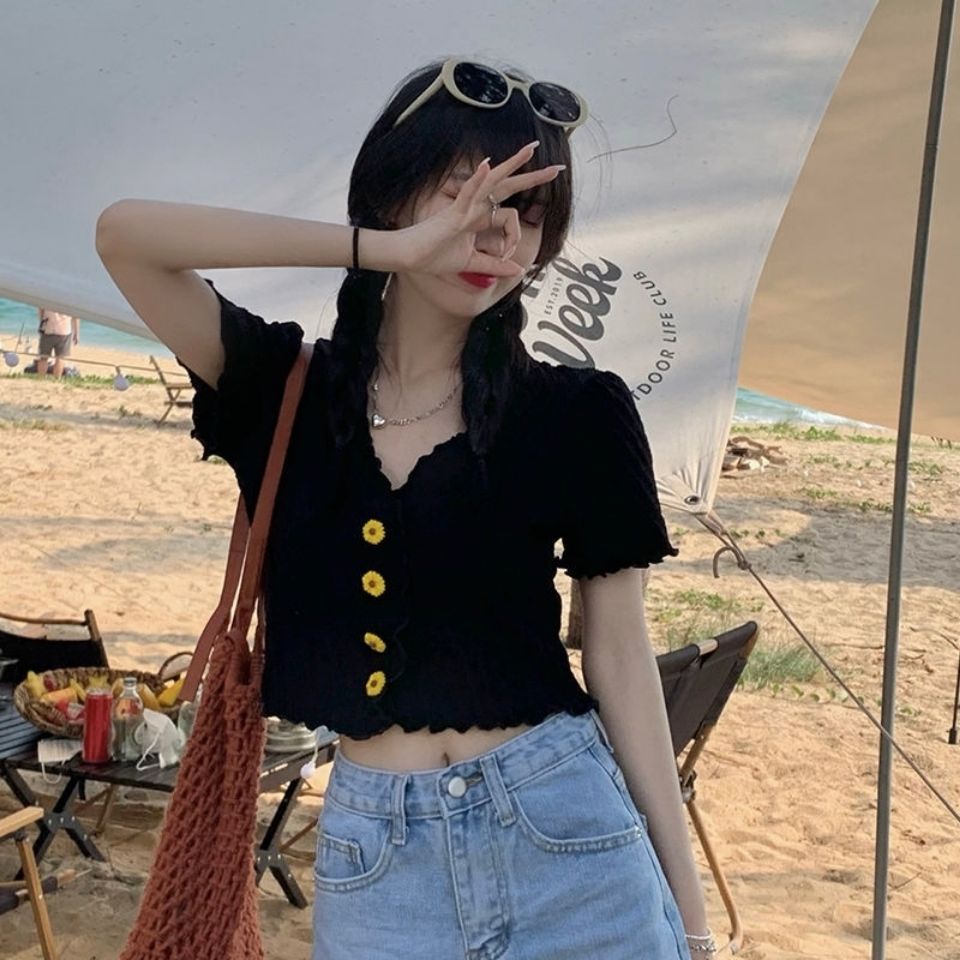 Áo Thun Tay Ngắn Phối Bèo Thời Trang Mùa Hè Dành Cho Nữ