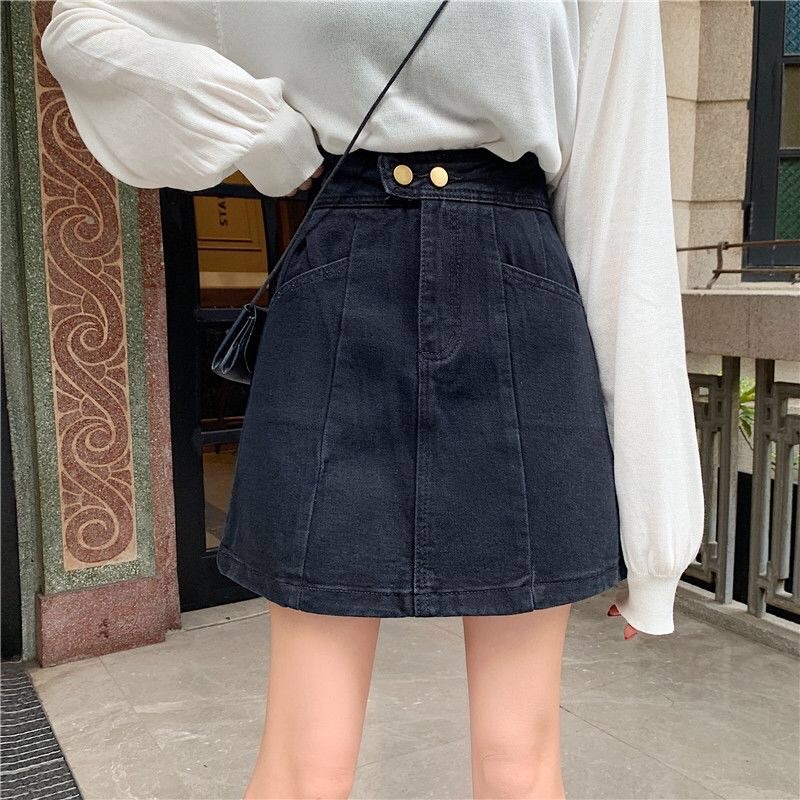 Chân Váy  Jeans Chữ  A  2 cúc cạp cao phong cách hàng cao cấp (kèm lót trong)