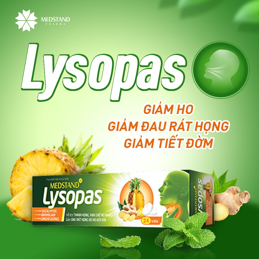 Viên Ngậm Thảo Dược Giảm Nhanh Cơn Ho Và Các Vấn Đề Hô Hấp Lysopas - Tuýp 24 viên