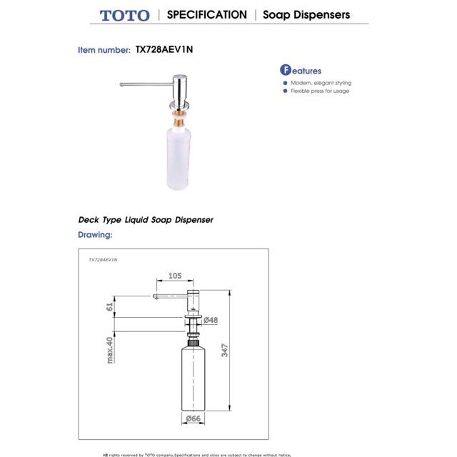 HỘP XỊT XÀ PHÒNG TOTO (GẮN CHẬU) TX728AEV1N-- hàng chính hãng có phiếu bảo hành