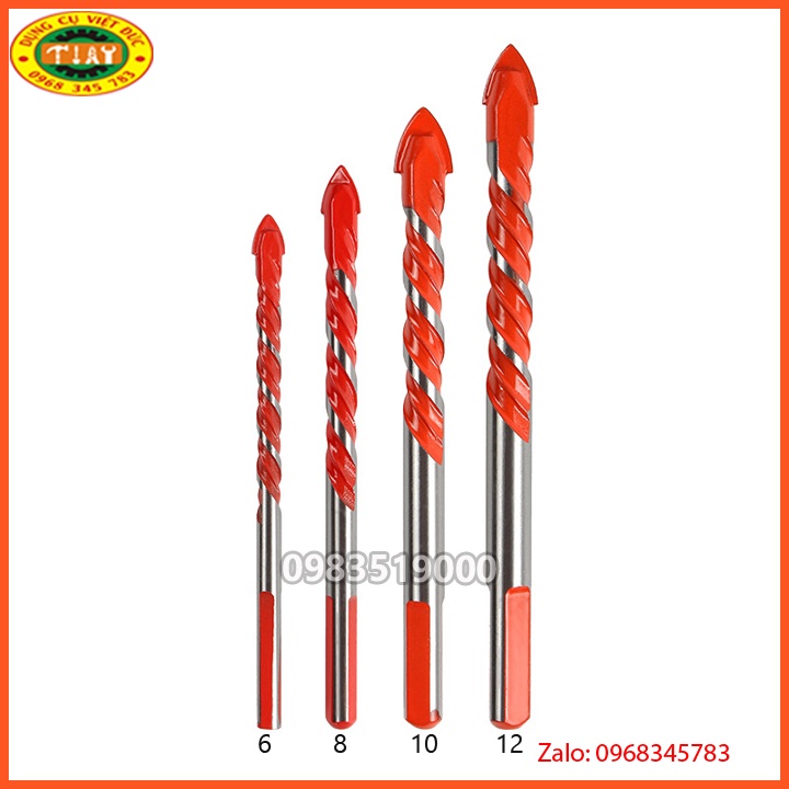 Mũi khoan đa năng 2 cạnh chân tam giác Kapusi cao cấp 12mm 10mm 8mm 6mm phù hợp khoan nhiều chất liệu