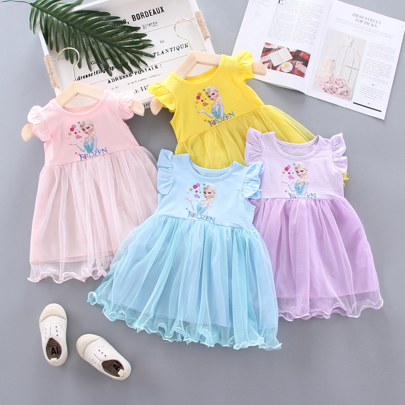 1-5 Years Kids Girl Summer Cartoon Alisa Short Sleeve Princess Dress Cotton Clothes