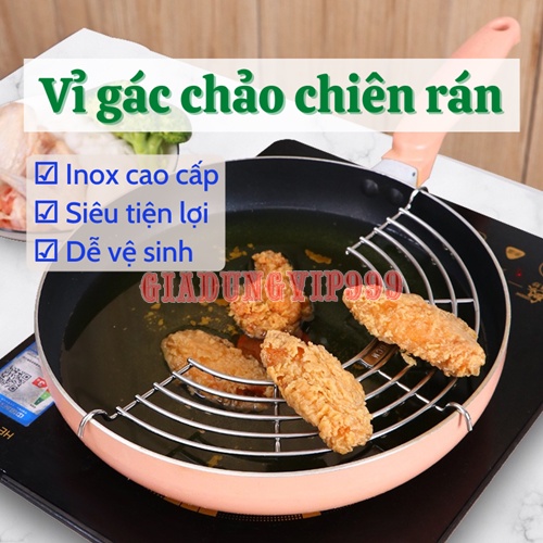 [TIỆN LỢI] Vỉ gác chảo  Vỉ chiên rán dầu mỡ inox cao cấp sáng bóng an toàn với đồ ăn và nhiệt độ cao chắc chắn, bền đẹp