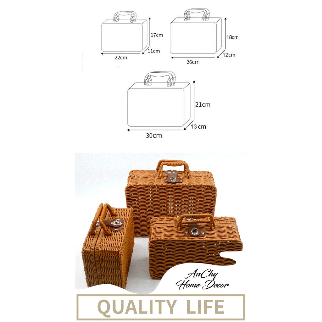 🍂🍂🍂 VALI MÂY PHONG CÁCH VINTAGE, GIỎ MÂY ĐỰNG ĐỒ TRANG ĐIỂM, DECOR CHỤP ẢNH VINTAGE 🍂🍂🍂