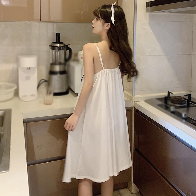 Đầm ngủ hai dây mỏng đính nơ thoải mái thời trang mùa hè Hàn Quốc