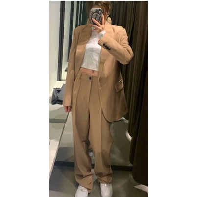 SET ÁO BLAZER VÀ QUẦN SUÔNG DÀI NÂU ZARA XUẤT XỊN