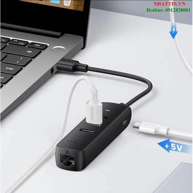 Hub chia USB 2.0 ra 3 cổng USB 2.0 + Lan 100Mbps Ugreen 20984 cao cấp  Chính Hãng