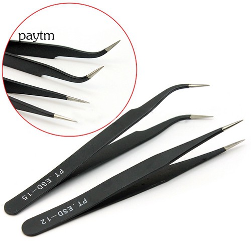 PM 2Pcs Straight Curved Tweezers for Nail Art Eyelash Extension Nipper Picking Tool