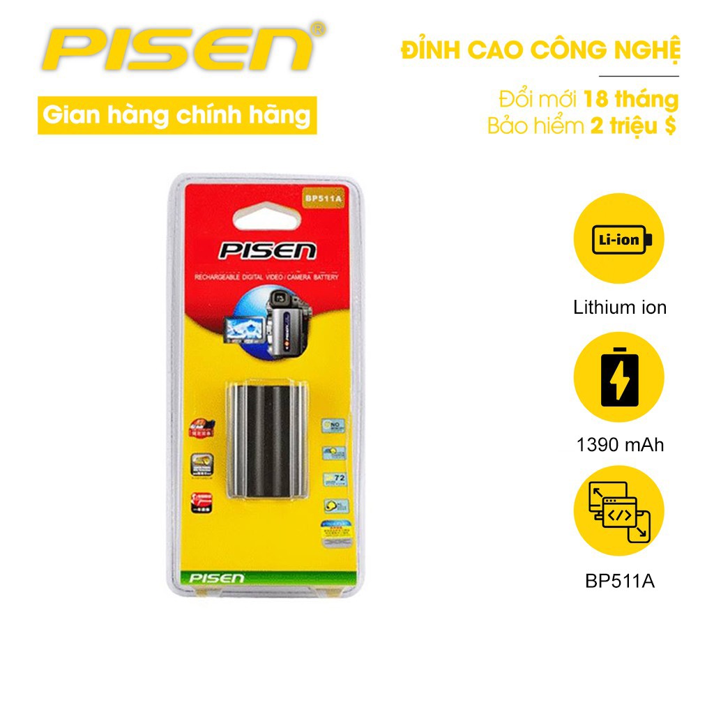 [Mã BMLTA50 giảm 10% đơn 99K] Pin máy ảnh Canon Pisen BP511A - Hàng chính hãng