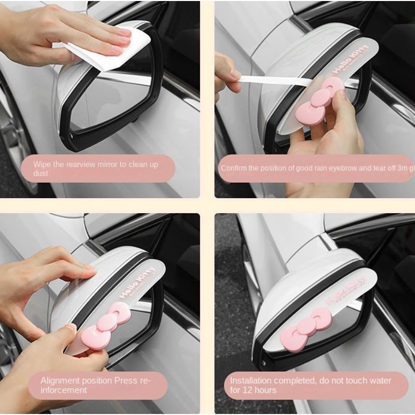 Set 2 Tấm Che Mưa Họa Tiết Hoạt Hình Dễ Thương Gắn Kính Chiếu Hậu Xe Hơi