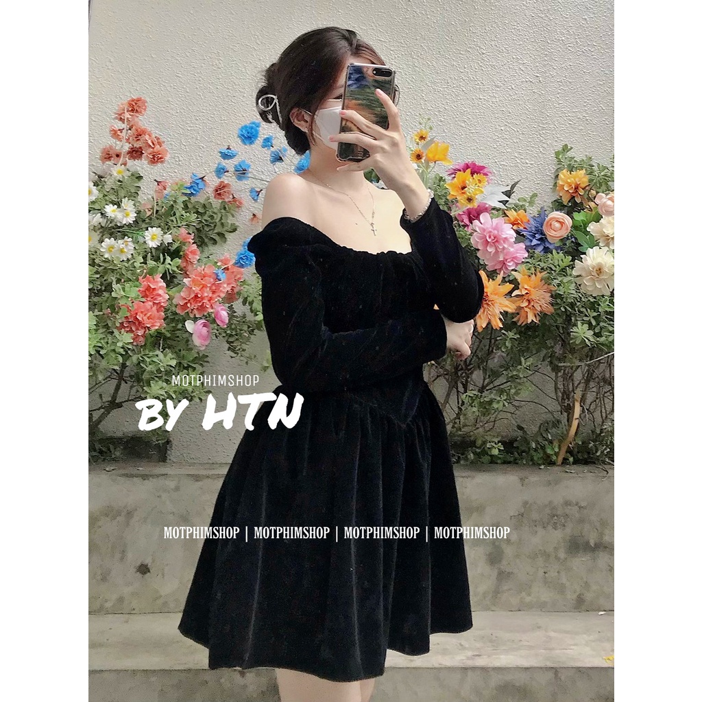 ĐẦM DỰ TIỆC SANG CHẢNH LUNA TD DRESS, NHUNG ĐỎ/ ĐEN