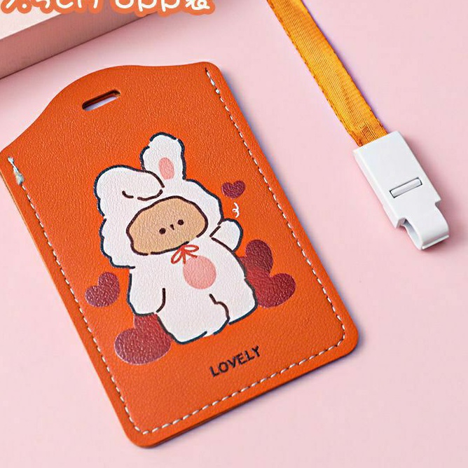Dây đeo thẻ tên hoạt hình cute dành cho học sinh, sinh viên/ bảng tên phù hiệu đựng vé xe bus da pu in màu pastel