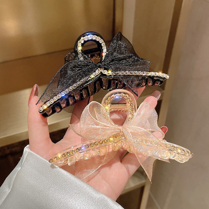 Kẹp Tóc Nơ Ren Lưới Đính Đá Phong Cách Hàn Quốc Thời Trang Cho Nữ