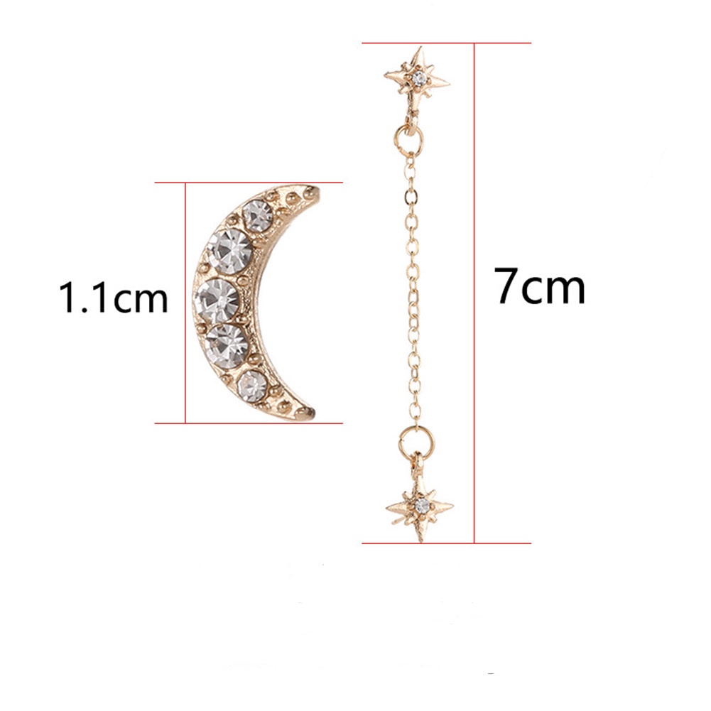 Classic  Personality Temperament Moon Star Rhinestone Chain Earrings Geometric Tassel Stud Ear Clip Jewelry