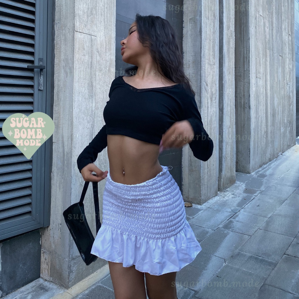 Áo Croptop Nữ Dài Tay Sexy Thiết Kế Chân Váy Ôm Body Nhúm Tôn Dáng Sugarbomb.mode