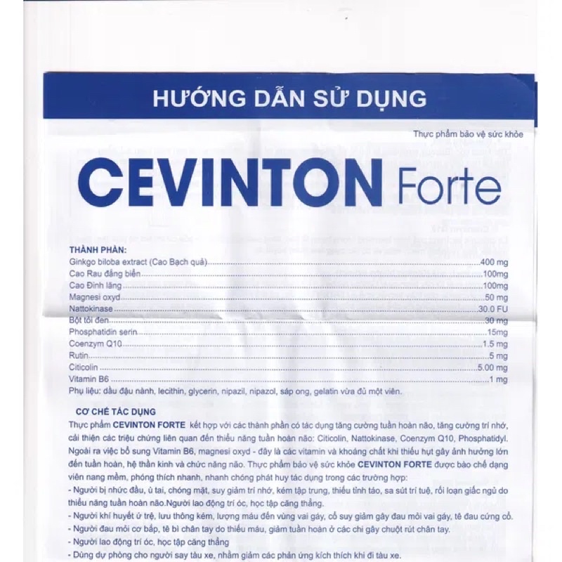 Viên dưỡng não CEVINTON FORTE giúp hoạt huyết, tăng cường lưu thông máu lên não