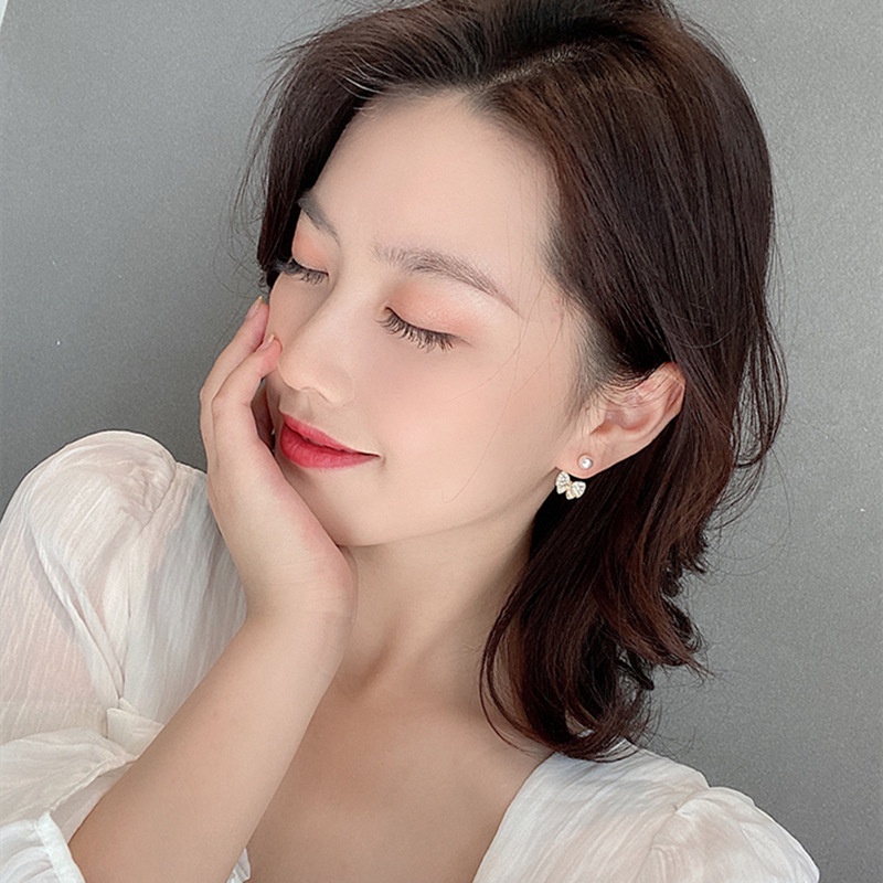 Khuyên tai hình nơ đính đá zircon đơn giản thời trang Hàn Quốc cho nữ