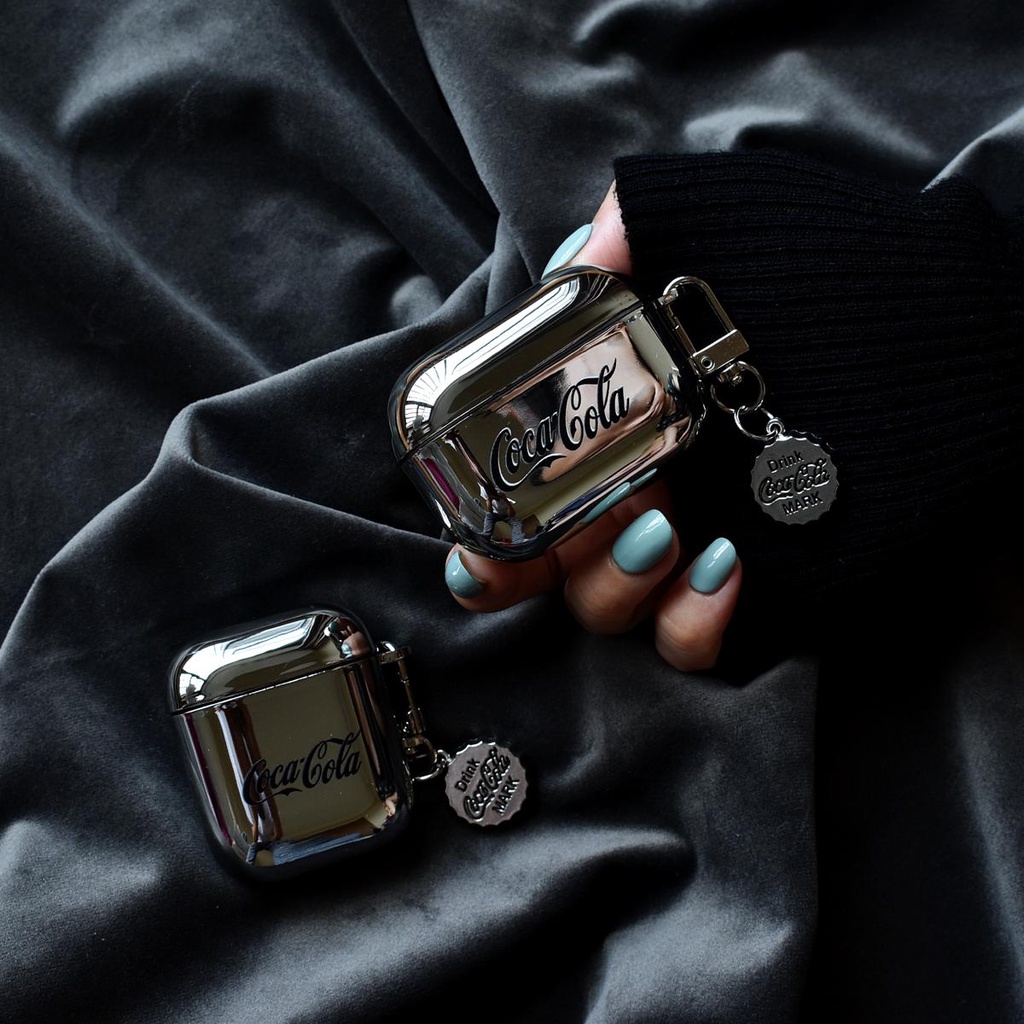 Vỏ Bảo Vệ Hộp Sạc Tai Nghe Bluetooth AirPods 1 2 PRO 3 2021 gen3 PRO 2 2022 Mạ Điện Họa Tiết Lon coca cola Đen Đơn Giản