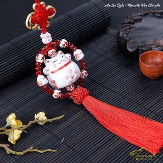 Mèo thần tài treo gương ô tô, khánh mèo thần tài may mắn, bình an