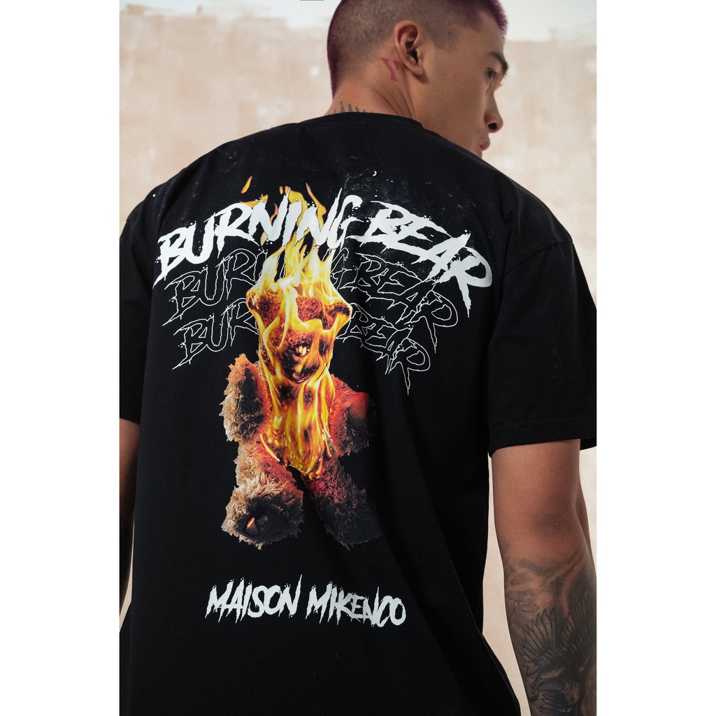 Áo Mikenco BURNING BEAR hình gấu nam nữ phong cách trẻ trung, vải xịn, mặc form cực đẹp