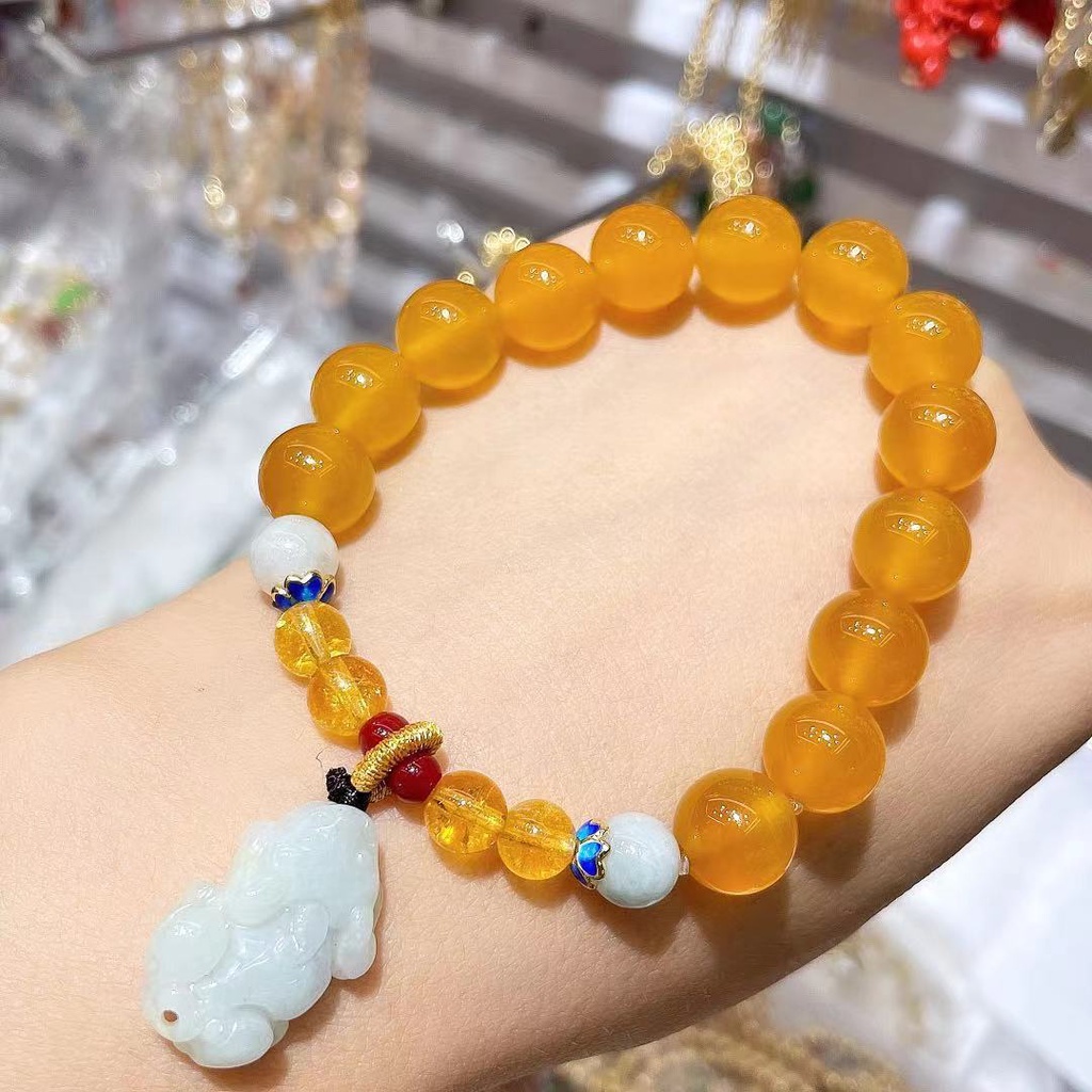Vòng tay đá mã não tự nhiên màu vàng đơn giản thời trang cho nữ